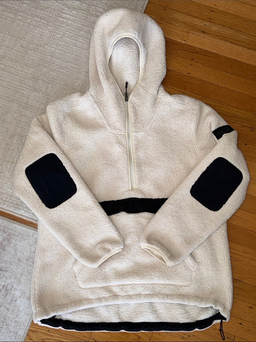 The North Face Campshire Sherpa Fleece Pullover Hoodie Cream Tan Black
